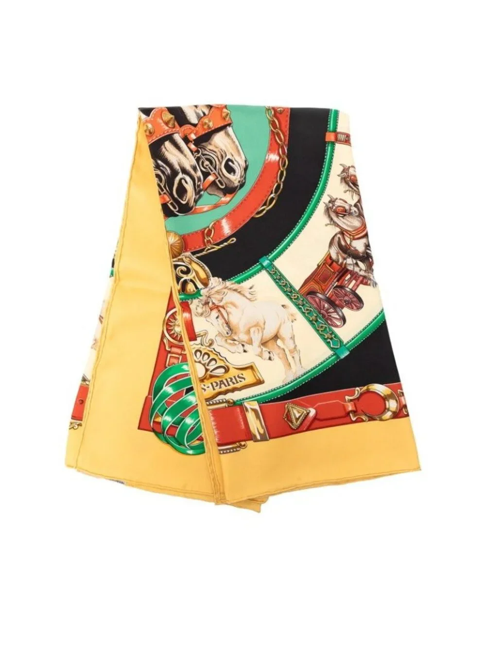 Hermes Carre 90 Chevaux de Trait Scarf Yellow Multicolor Silk